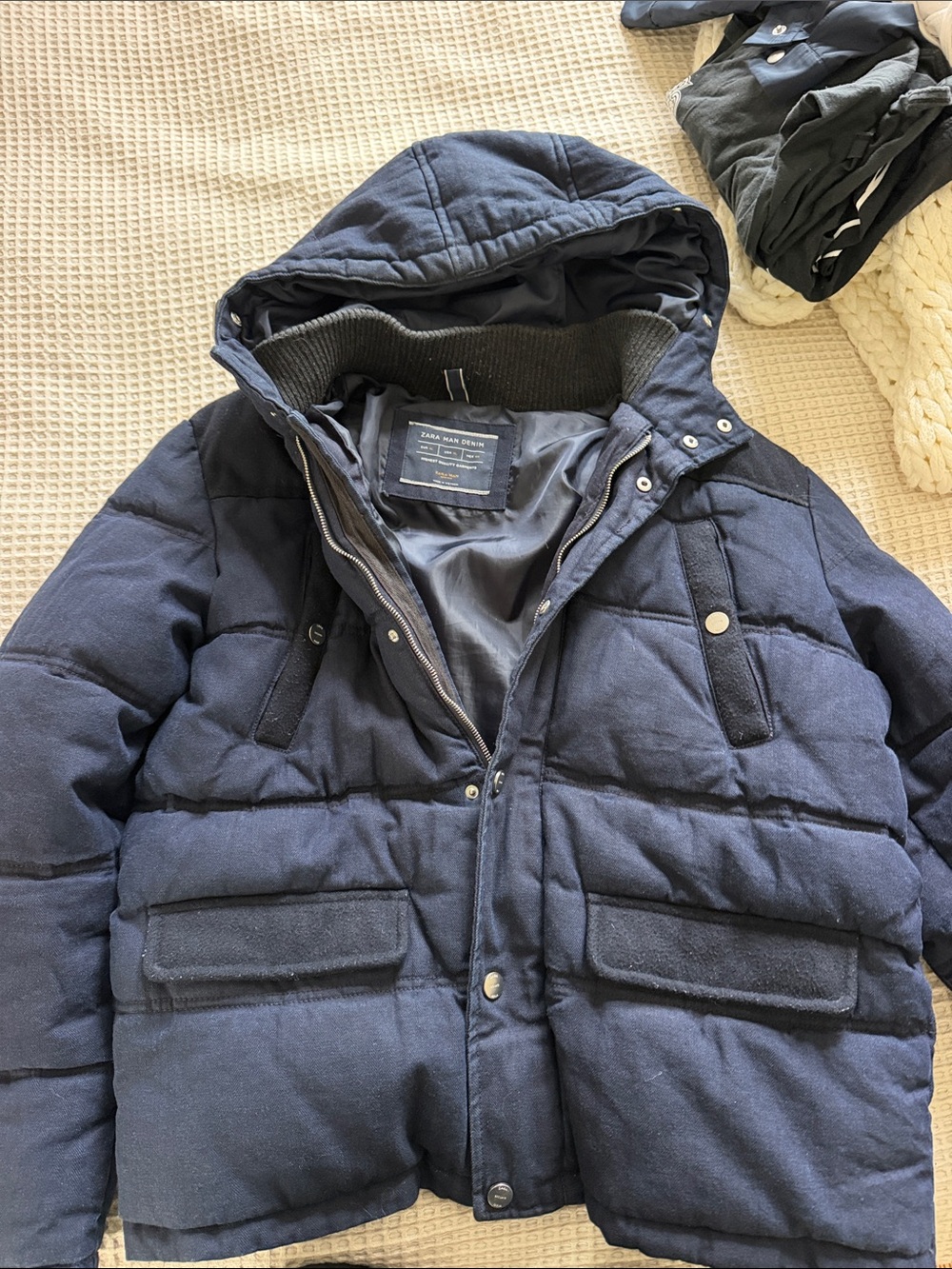 Zara Dark Blue Quilted Hooded Puffer Jacket